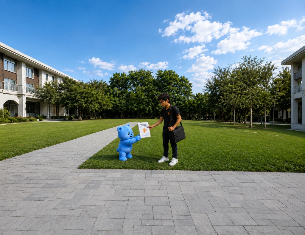 Bear handing project to student